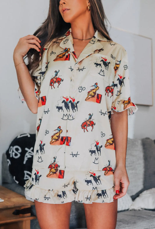 Vintage Cowboy Shorts PJ Set