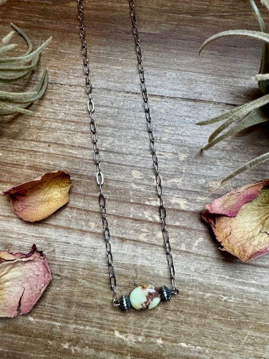 16-Inch Lemon Turquoise Magnesite Necklace with Sterling Saucer Pearls