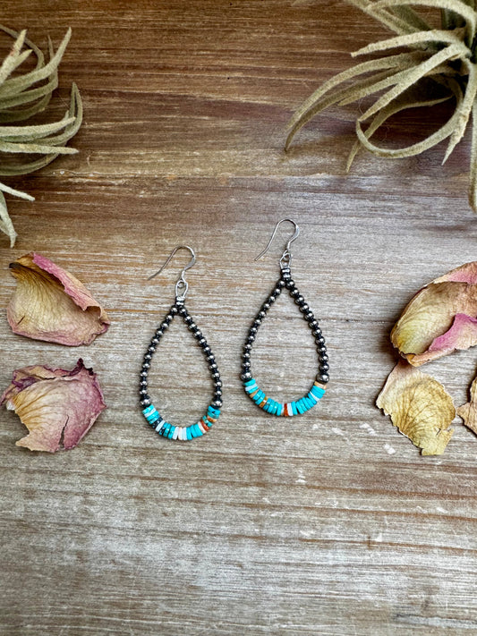 Sterling Silver Pearl & Colorful Heishi Drop Earrings