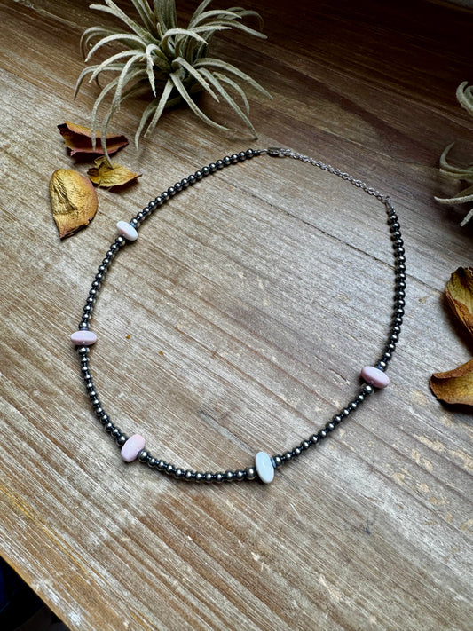 15 Inch Pink Conch Saucer Necklace and Sterling Silver Beads