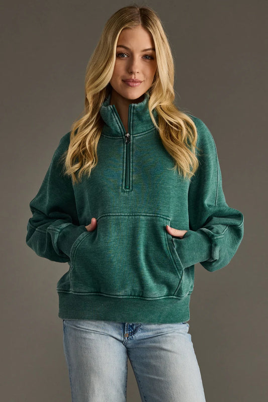 Washed Green Quarter Zip