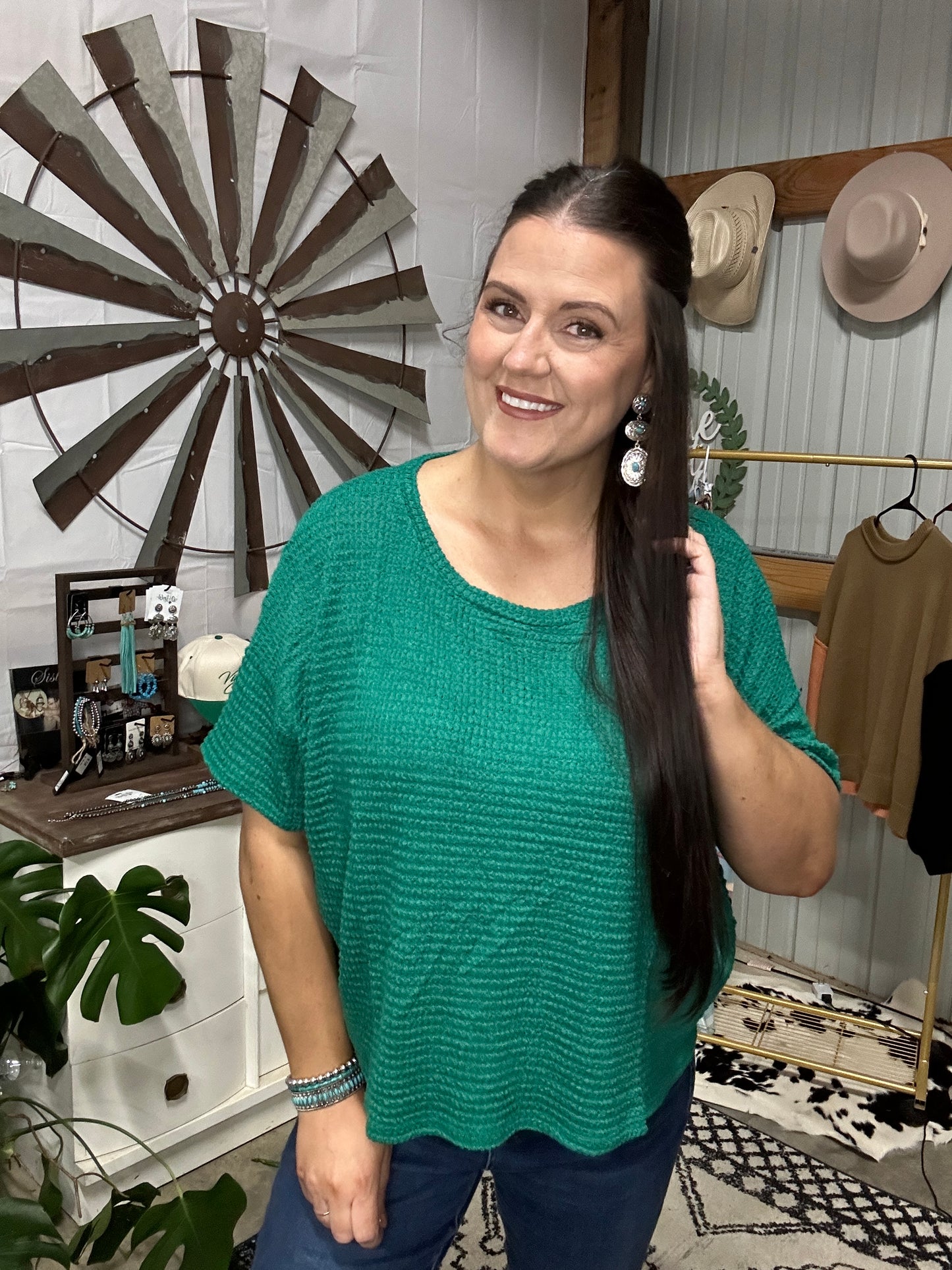 Drop Shoulder Short Sleeve Sweater