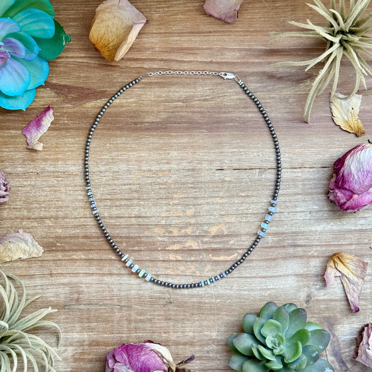White Opal Necklace – Smooth 3 mm Beads – 16”