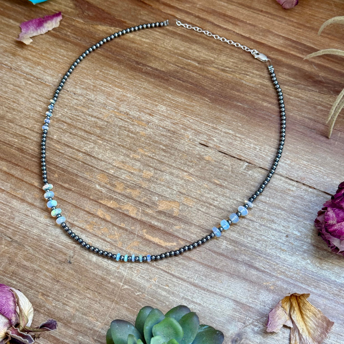 White Opal Necklace – Smooth 3 mm Beads – 16”