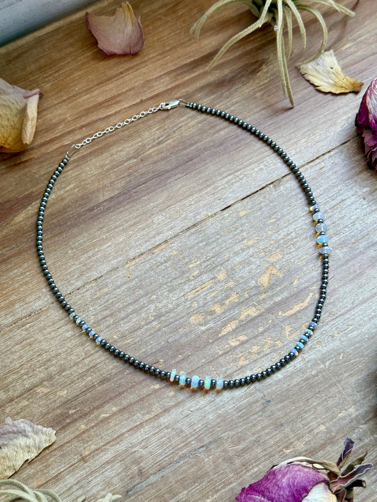 White Opal Necklace – Smooth 3 mm Beads – 16”