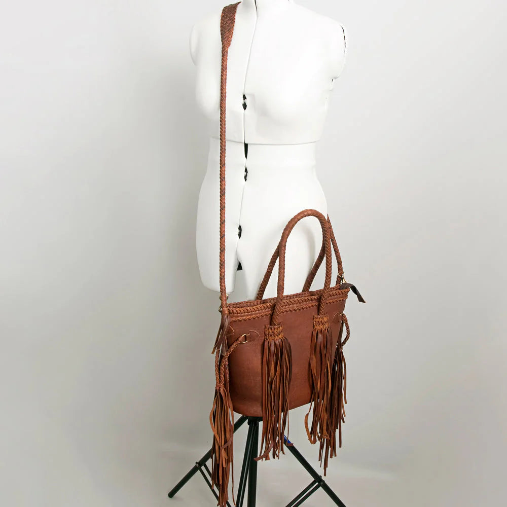Leather Fringe and Braided Tote Bag