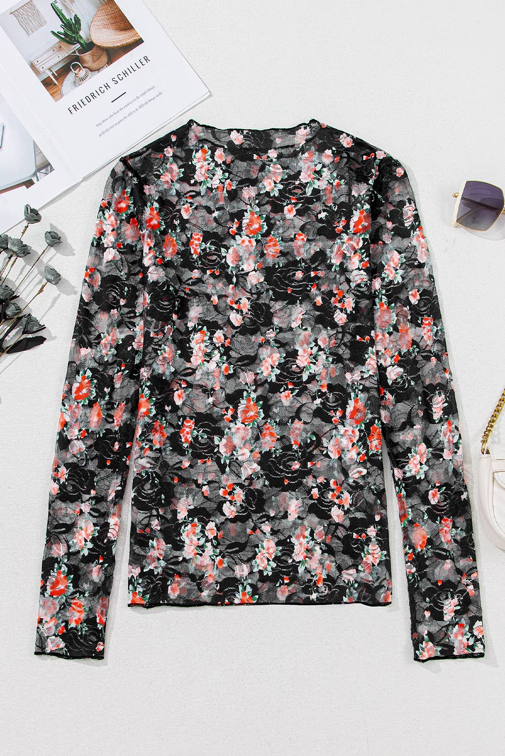 Floral Mesh Long Sleeve Top