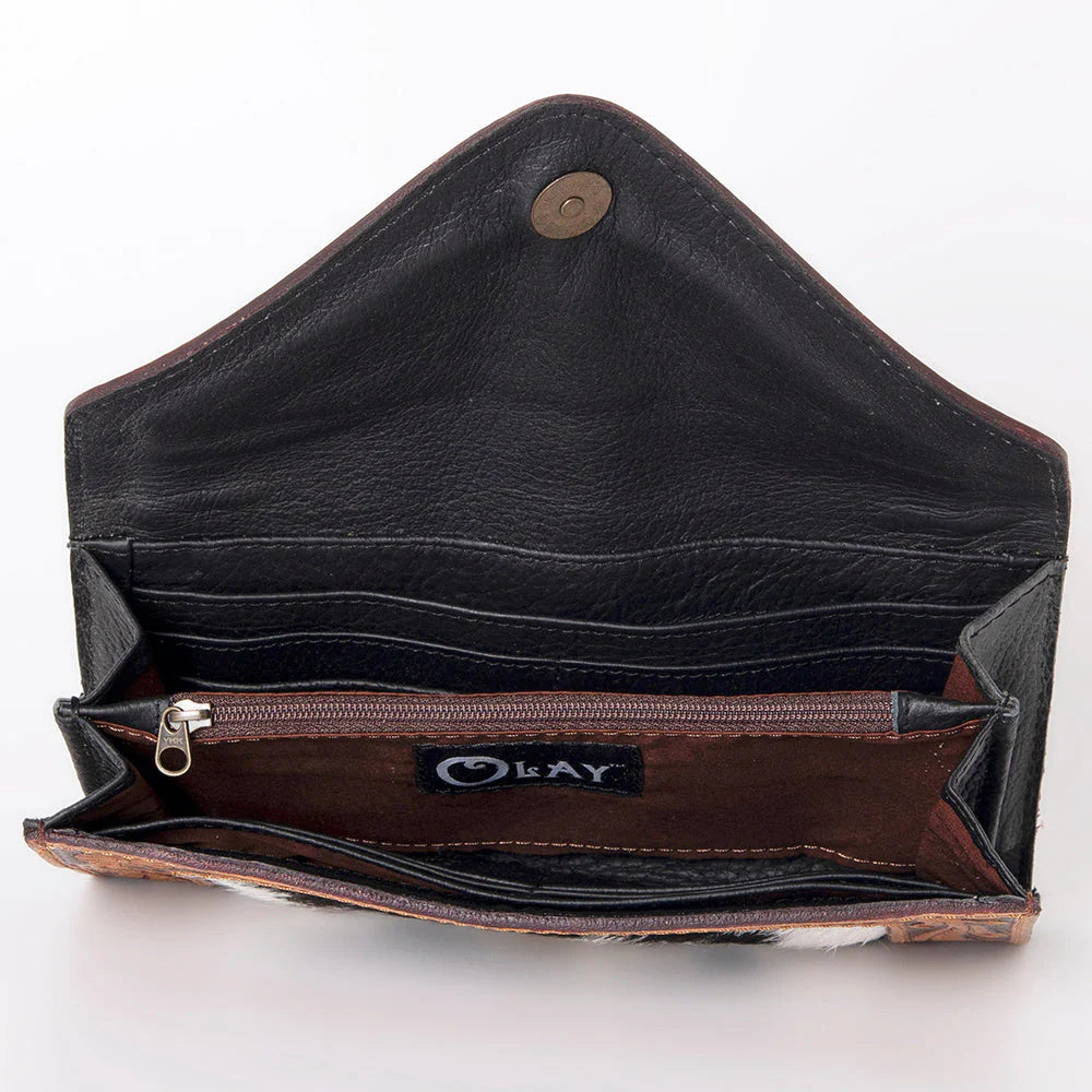 Tooled Leather and Cowhide Wallet