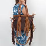 Leather Fringe and Braided Tote Bag