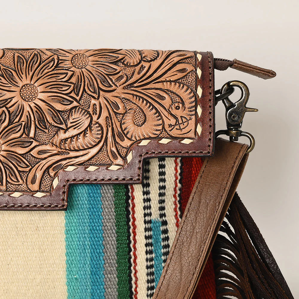 Tooled Leather & Saddle Blanket Crossbody Fringe Purse