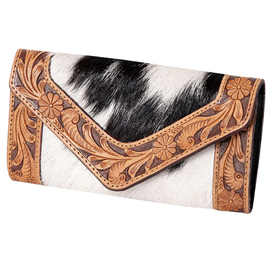 Tooled Leather and Cowhide Wallet