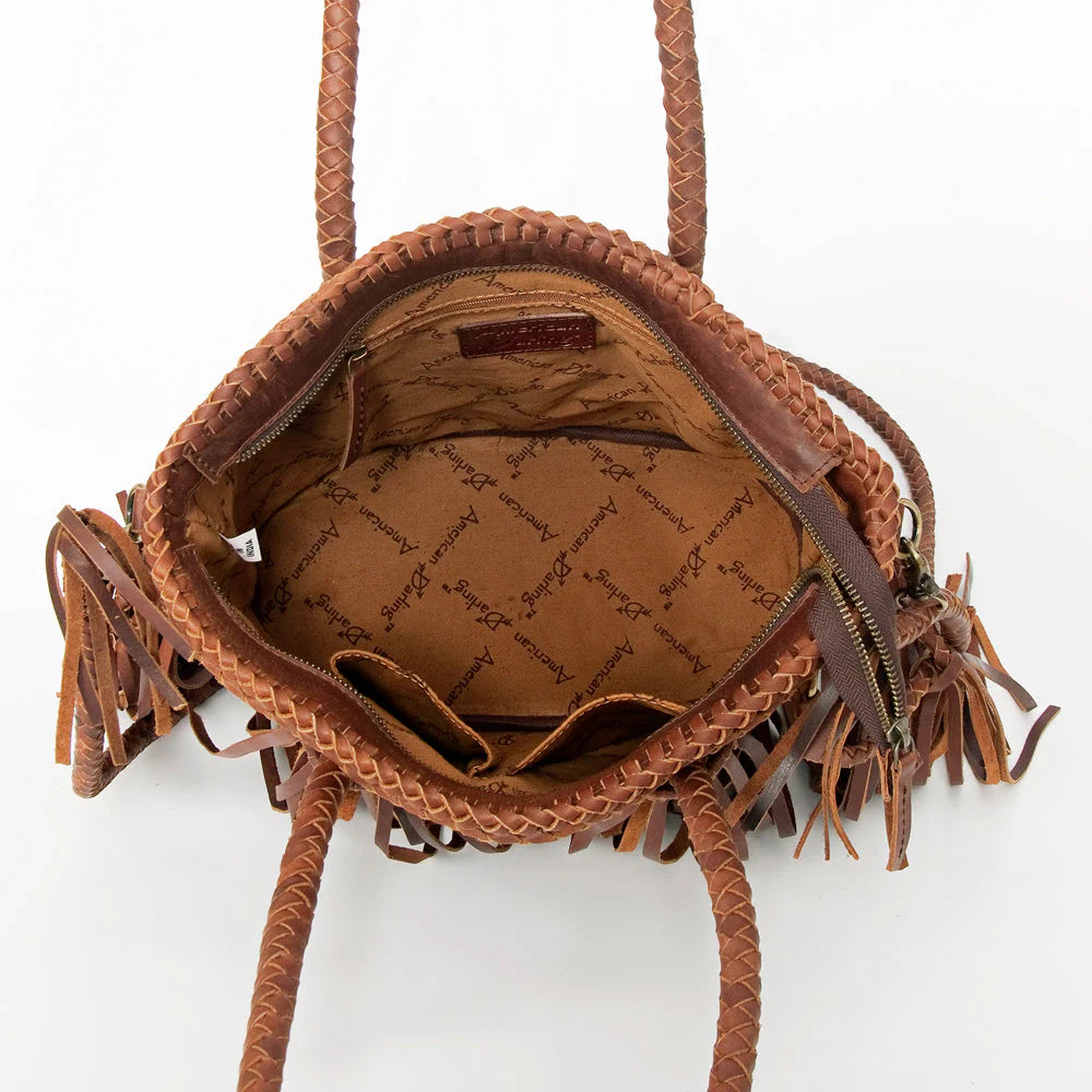 Leather Fringe and Braided Tote Bag
