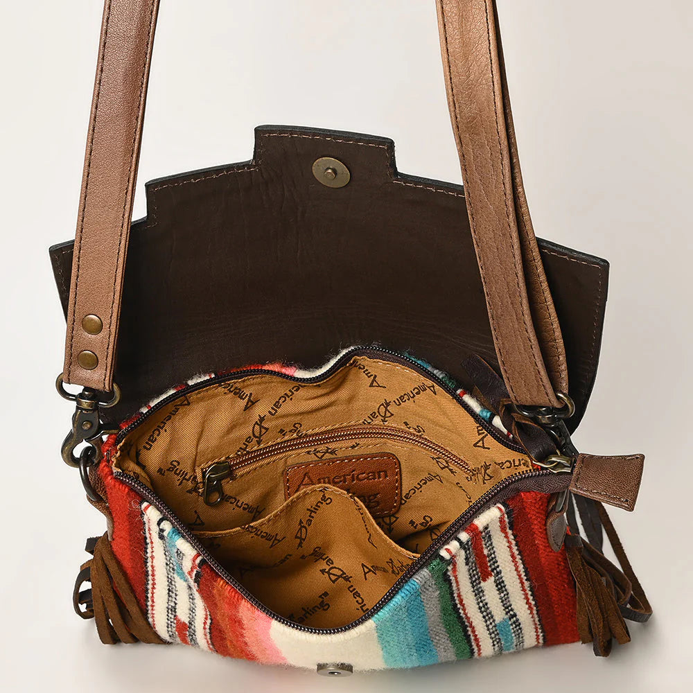Tooled Leather & Saddle Blanket Crossbody Fringe Purse